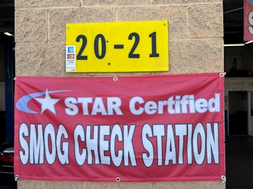 STAR Certified Smog Check Station sign outside Bay 20 at Northridge Auto Repair Technicians